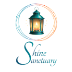 shine sanctuary logo in teal includes a teal lanterns surrounded by multi color circles