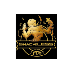 black and gold image of a man breaking chains with the words shackless written in banner