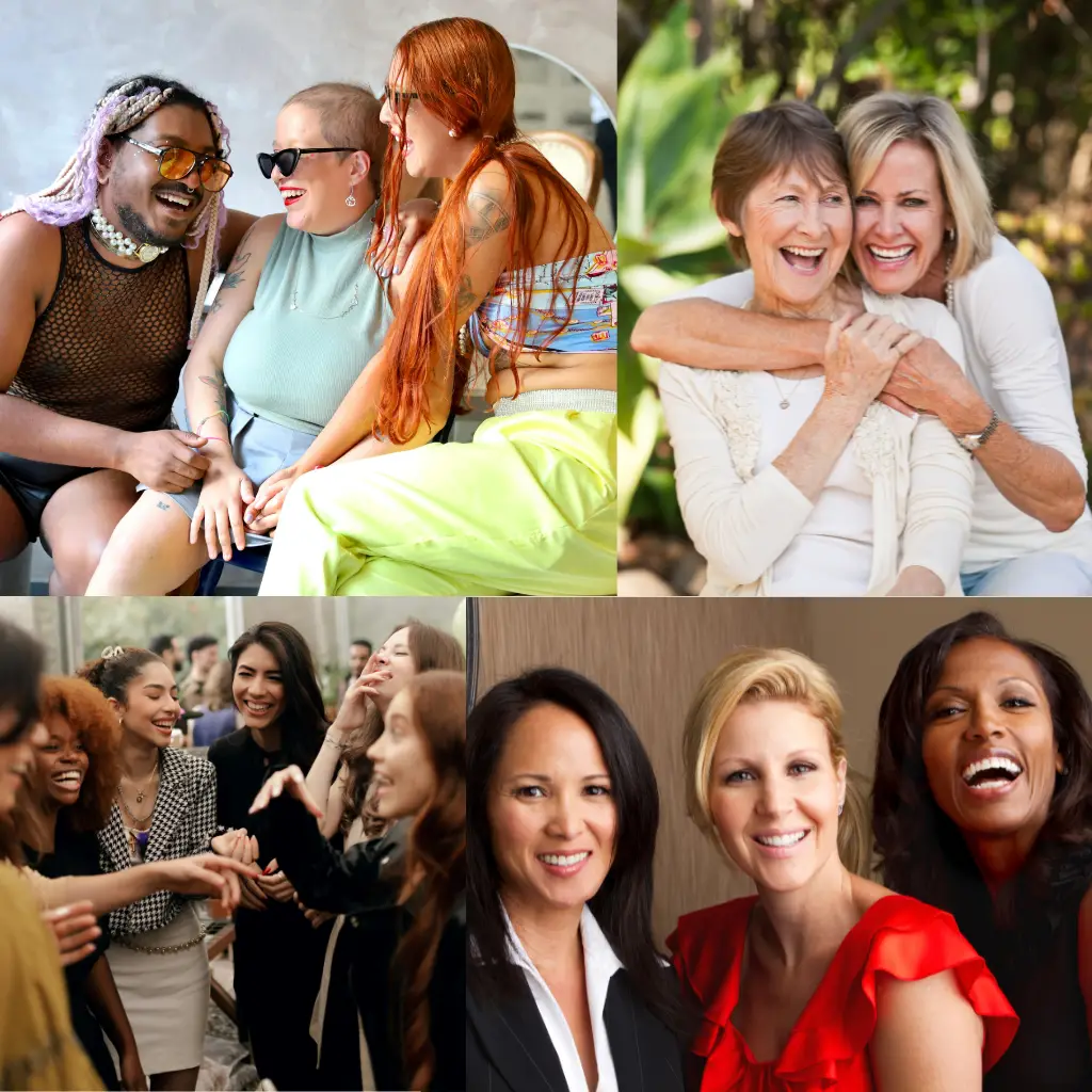 Collage image of diverse groups of people having fun